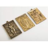 Three Spanish religious plaques made of engraved and gilded bronze. 17th century. "Immaculate