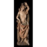 "Saint Sebastian". Carved wooden sculpture with polychrome remains. Germany. Gothic. 15th century.