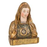 Small carved and gilded wooden reliquary bust. Castile. 16th century.