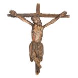 Carved wooden polychrome figure of crucified Christ. Castilian school. Transition between Romanesque