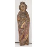 "Apostle". Carved wooden sculpture with remains of gilt and polychrome. Germany, Gothic. 15th