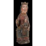 "Virgin and Child in Majesty (Sedes Sapientiae)". Carved polychrome wooden sculpture, with a