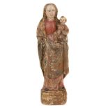 "Virgin with Child". Carved polychrome wooden sculpture. Mechlin. 15th century.