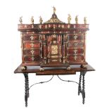 Wooden cabinet on table with tortoiseshell and bronze handles. Italy. 17th century.