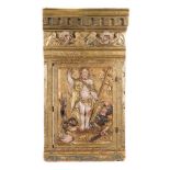 Tabernacle door made of carved polychrome and gilt wood. 16th century.