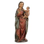 "Virgin and Child". Carved polychrome wooden sculpture. Gothic. Circa 1400.