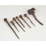 Collection of six wrought iron nails. Romanesque. 13th century. Between 9,6 cm. and 18,6 cm.