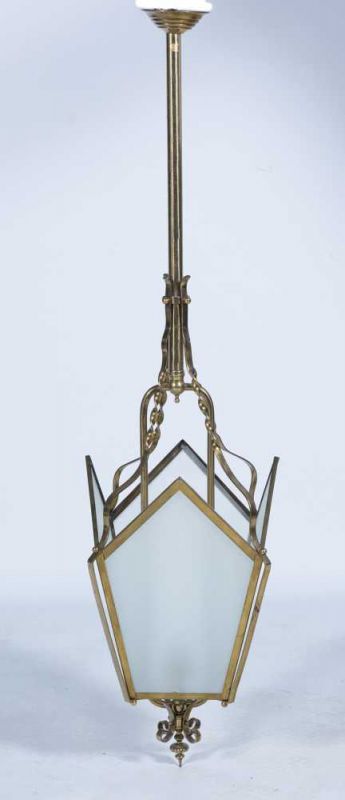 Metal and glass ceiling light. From around 1940. 105 x 26 x 26 cm.