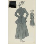 Cristóbal Balenciaga (Guetaria, Guipúzcoa, 1895 - Valencia, 1972) Original drawing of a pantsuit