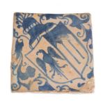 Ceramic tile with heraldic coat of arms. Gothic. 14th century. 12,5 x 12 cm.