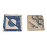 Lot of two ceramic tiles. Gothic. 15th century. 12 x 12 y 11 x 11 cm.