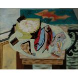 Jean Lurçat (Bruyères, 1892 - Saint-Paul-de-Vence, 1966) "Nature morte au poisson" Oils on canvas.