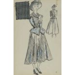 Cristóbal Balenciaga (Guetaria, Guipúzcoa, 1895 - Valencia, 1972) Original drawing of a pantsuit