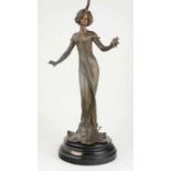 Julien Caussé (Bourges, Francia, 1869 - 1914) "Lys" Polychrome calamine figure. Signed. Converted