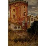 Andrés Larraga (Valtierra, 1862 - Barcelona, 1931) "Torre del moro" (Moor´s Tower) Oils on board.