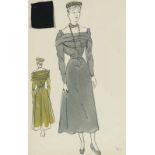 Cristóbal Balenciaga (Guetaria, Guipúzcoa, 1895 - Valencia, 1972) Original drawing of an evening