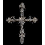 Hallmarked and engraved silver processional cross. Barcelona hallmarks. Gothic. 15th century.