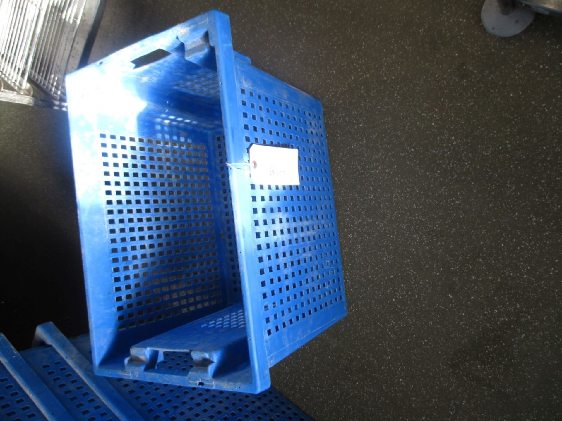 38 x blue perforated plastic bread baskets -  600 mm x 400 mm x 400 mm (D)