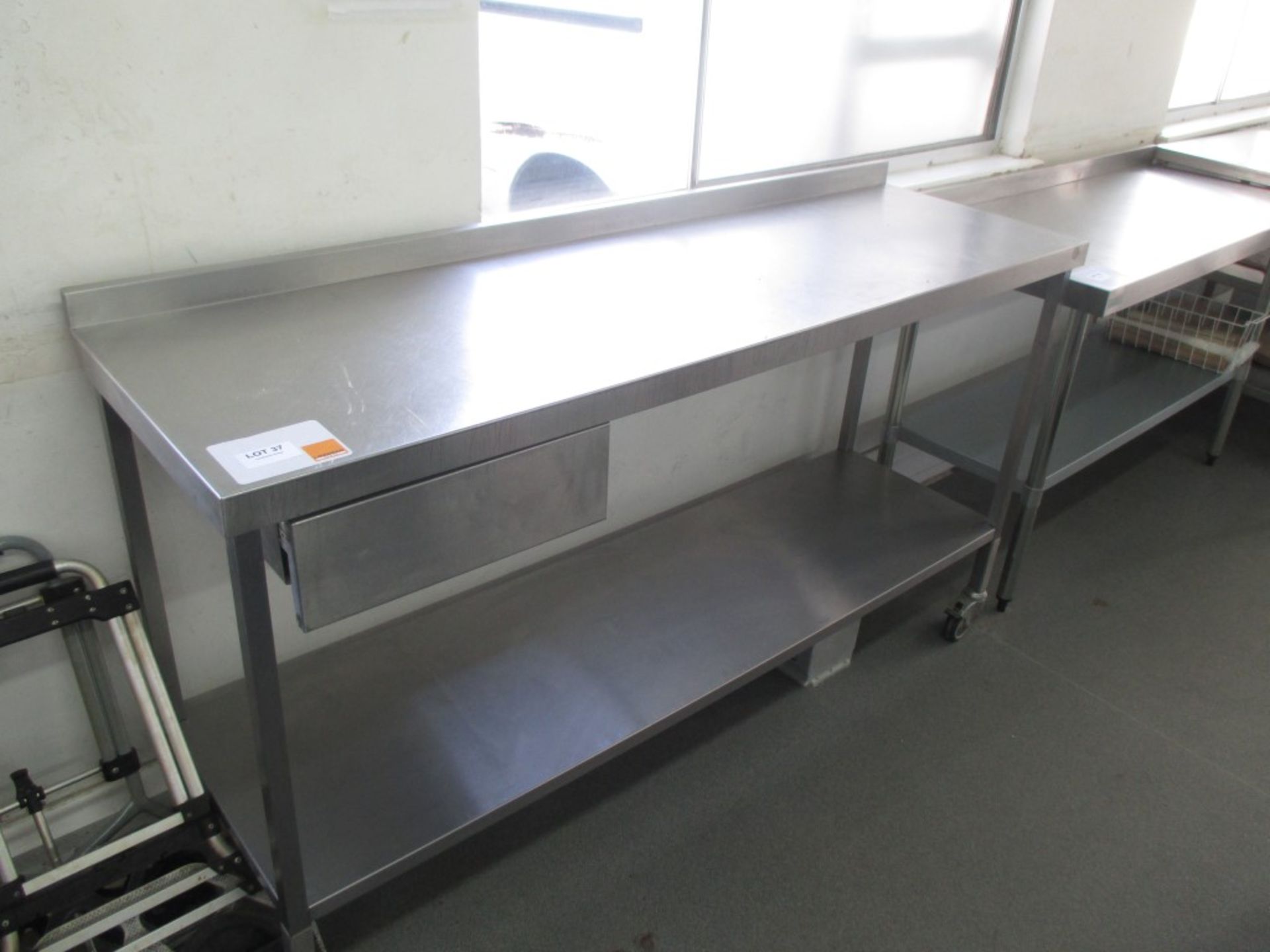 Mobile stainless steel prep-table with undershelf and side drawer – 1800 mm x 550 mm