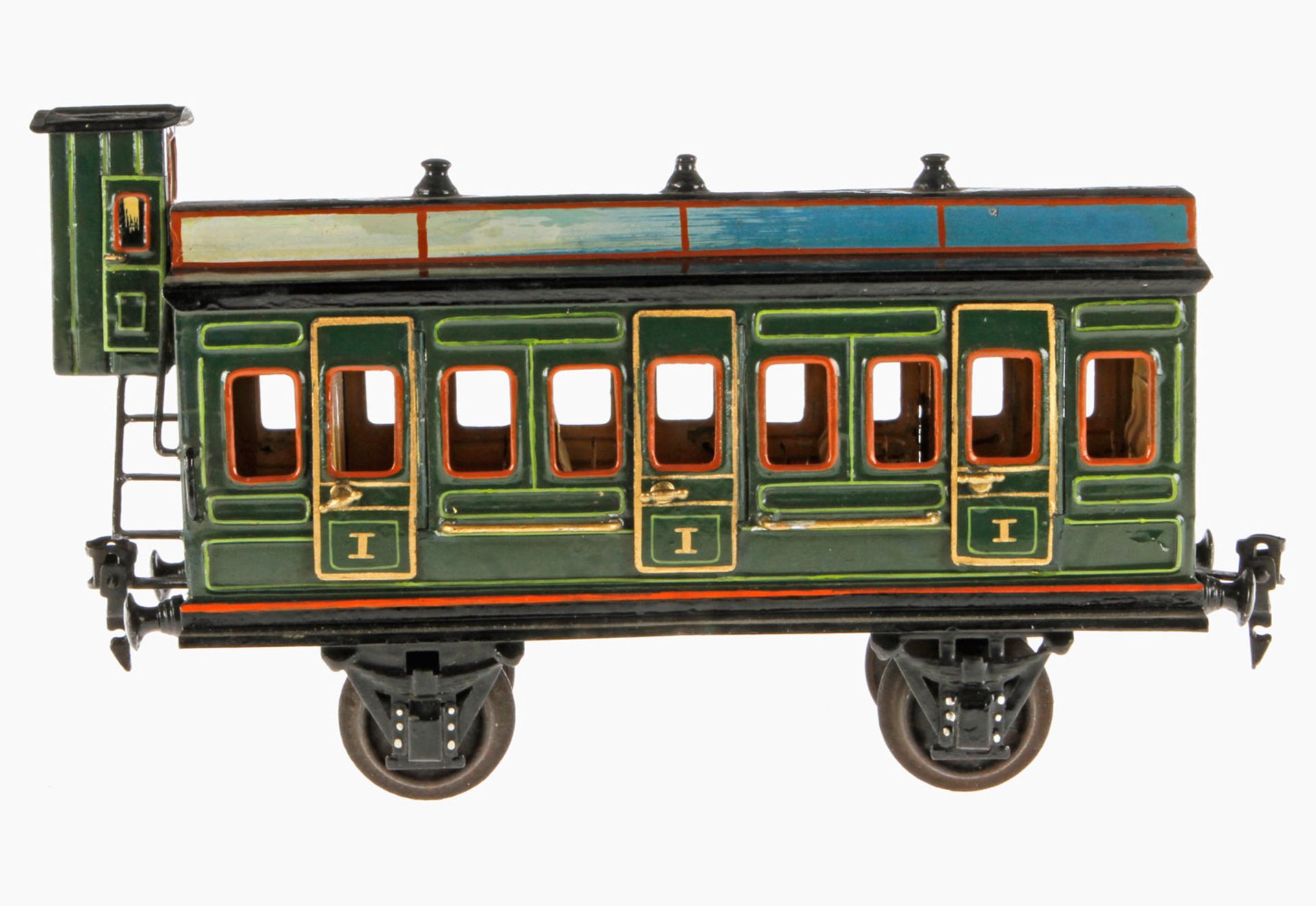 Märklin Abteilwagen 1866, S 1, uralt, HL, mit Inneneinrichtung, 6 AT, 2A, 3 imit. Lüfter, BRHh,