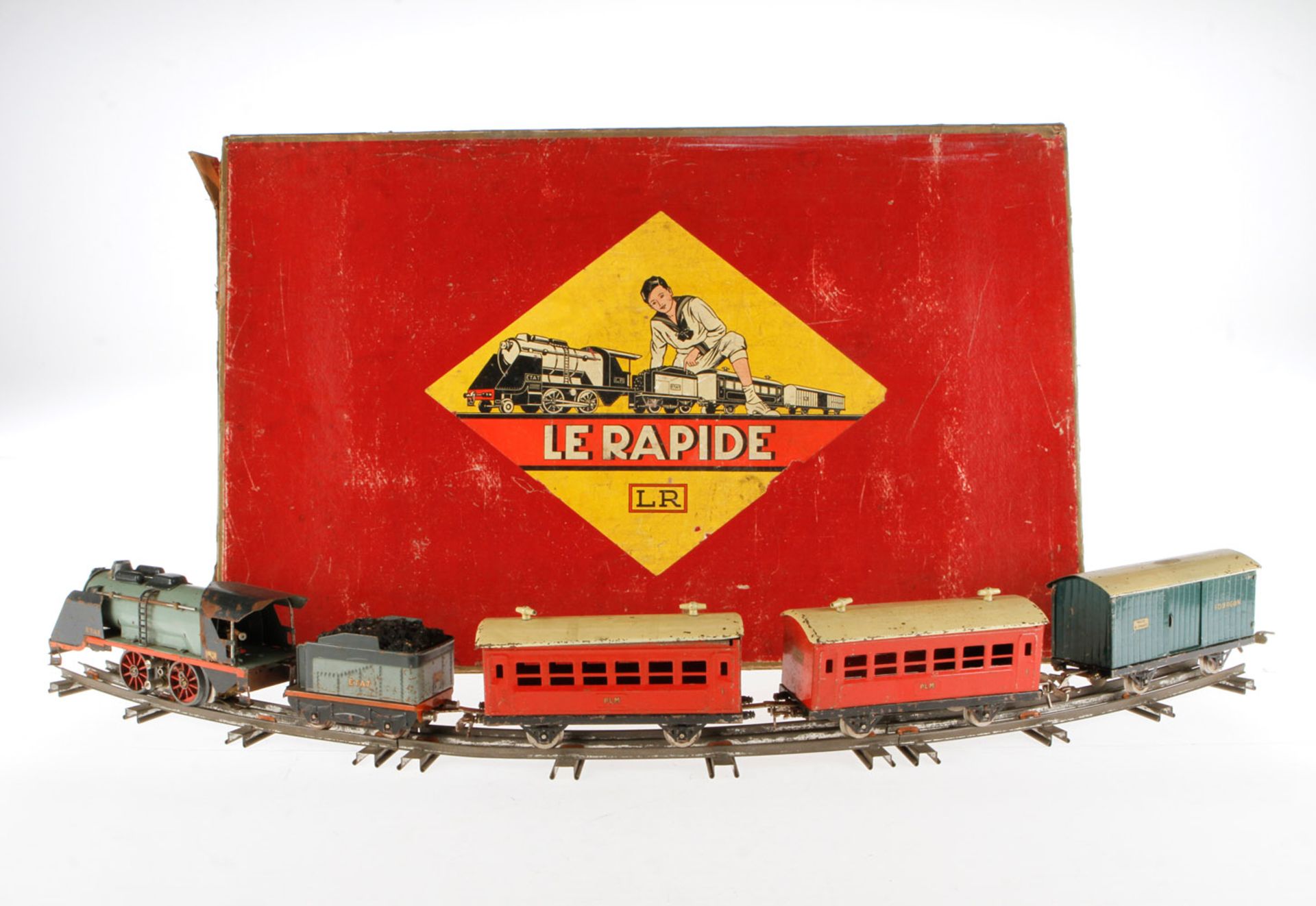 LR Zugpackung "Le Rapide", S 0, elektr., mit Lok, Tender, 3 Wagen, Trafo und Schienen, LS/RS,