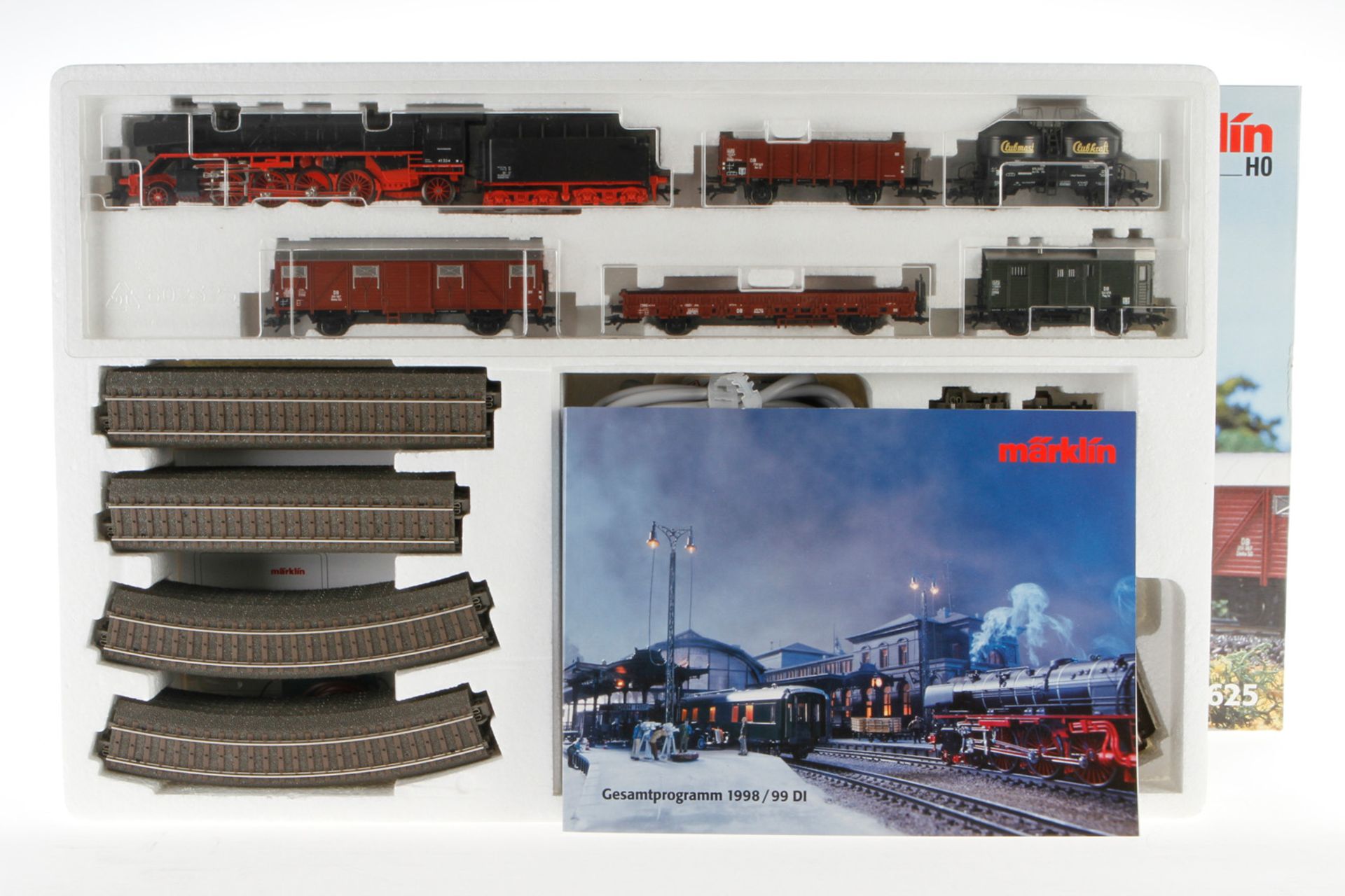 Märklin Güterzug-Packung, Nr. 29625, S H0: mit Dampflok und 5 Güterwagen, dazu Gleise, und Trafo,