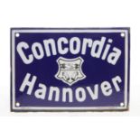 Emailleschild "Concordia Hannover", gewölbt, gemarkt auf unterem Rand "FERRO EMAIL C. ROBERT DOLD,