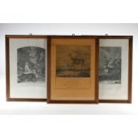 3 Ridinger Jagd Stiche, 18. Jahrhundert, unter Glas, im Holzrahmen, leichte Alterungsspuren, 42x55