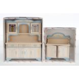 2 Bodo Hennig Küchenmöbel im OK, ein Buffet, ein Sideboard, Jugendstilornament, Höhe 11 und 18 cm, Z