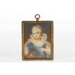 Miniatur auf Elfenbein, Portrait einer Gräfin, handgemalt, im Messingrahmen, 7x9 cm