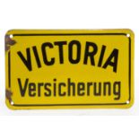 Emailleschild "VICTORIA Versicherung", gewölbt, Abplatzungen, leichte Alterungsspuren, 18 x 11 cm,