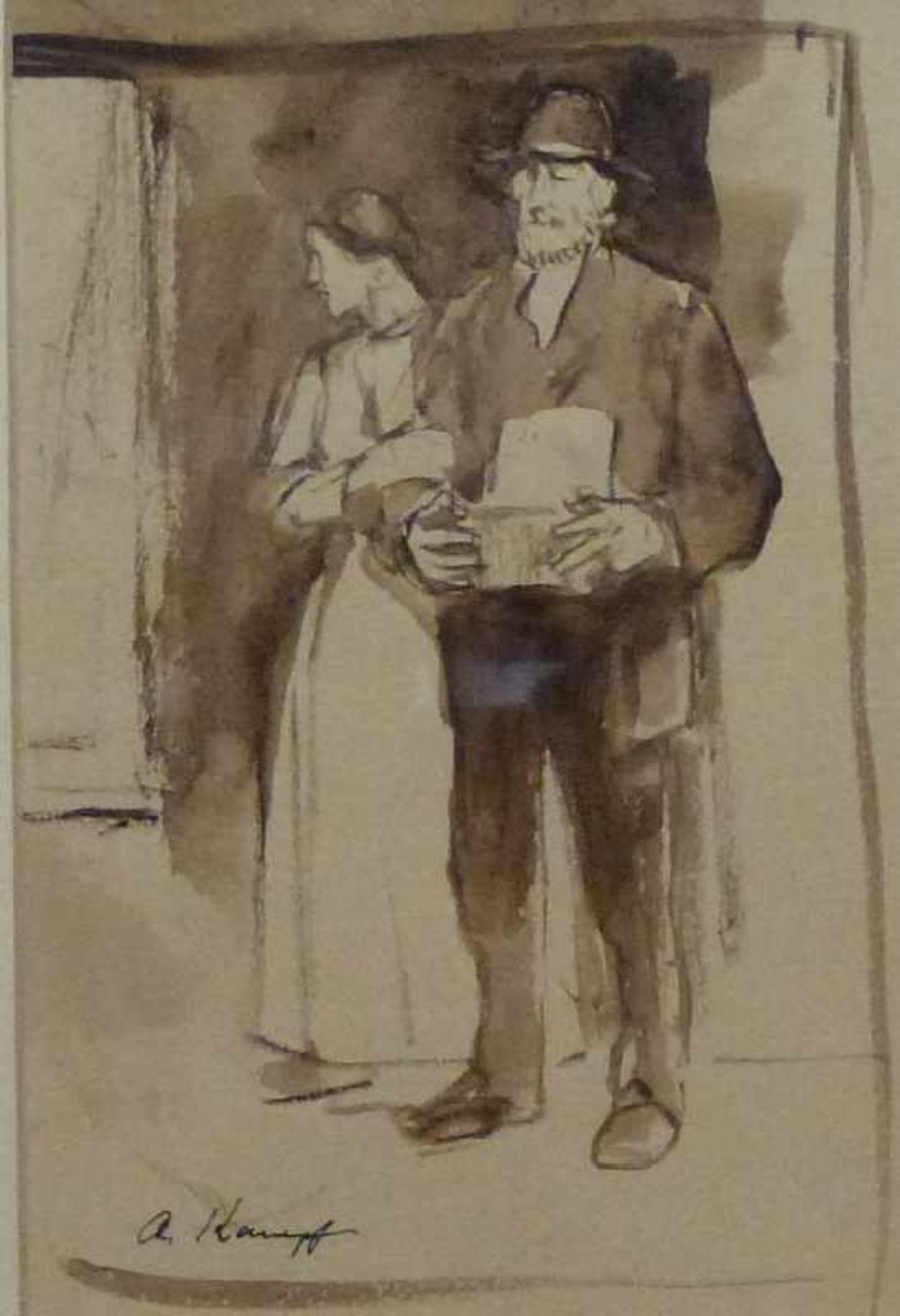 Ehepaar, Arthur Kampf (1864-1950) Tuschpinselzeichnung, sign., im Raum eingehakt stehendesEhepaar,