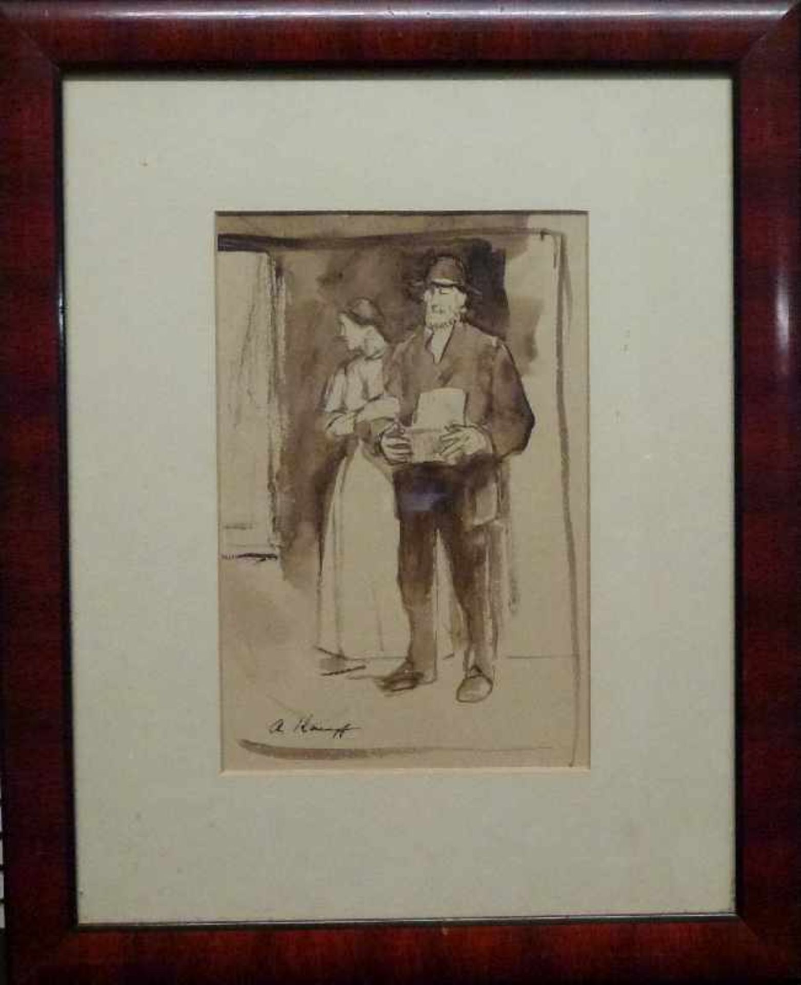 Ehepaar, Arthur Kampf (1864-1950) Tuschpinselzeichnung, sign., im Raum eingehakt stehendesEhepaar, - Image 2 of 3