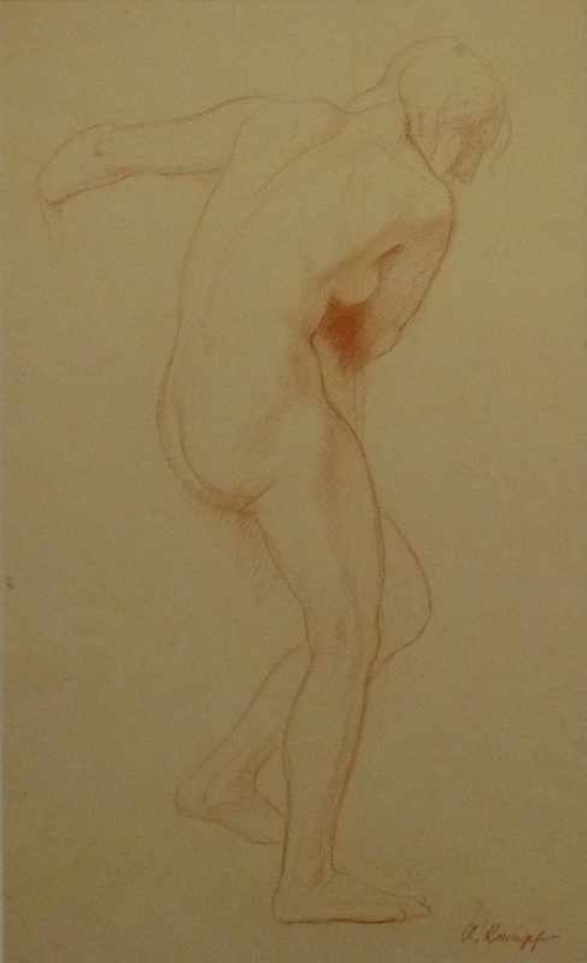 Aktstudie, Arthur Kampf (1864-1950) Rötel-Zeichnung, sign., seitliche Rückenansicht einergedreht