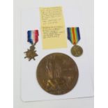 1914 Star and Victory Medal + Death Plaque to 3-8424 Pte John Tiffen 2/Suffolk Regt. Died of