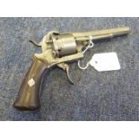 A 9mm Belgian pinfire pocket revolver. 6 shot. Barrel 4". Belgian proof. Side of barrel marked '