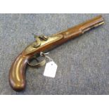 A good percussion pistol converted to drum & nipple ignition from flintlock. Stepped lock signed '