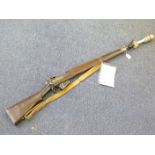 A deactivated No4 rifle dated 1944 with grenade launcher attached. Complete with dummy grenade. Good