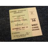 1966 World Cup Ticket Quarter Final 23/7/1966 England v Argentina (green coloured)