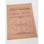 Arsenal v Aston Villa F/L South, 22nd Sept 1945. Single sheet