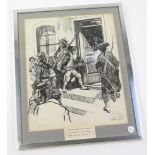 E Parker, framed black and white pen and ink, original 1931 illustration for Chums edition 'Under