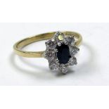 9ct Gold Sapphire and CZ set Ring size K weight 1.4 grams