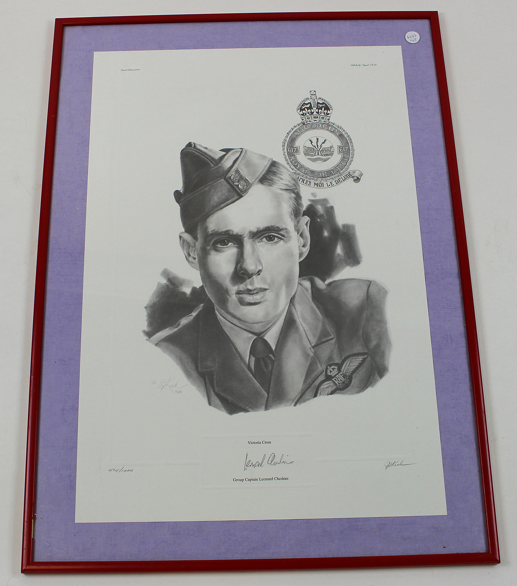 Limited edition signed print of RAF Group Captain Leonard Cheshire, signed by the artist, limited