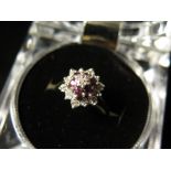 9ct Gold Ring with Ruby and Diamond Cluster size N weight 3.1 grams