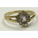 9ct Gold Amethyst/CZ set Ring size M weight 1.5 grams