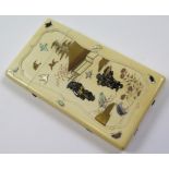 Rare 19th century Japanese Shibayama Ivory card case with exquisite mother of pearl and yellow and