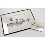 Giles, framed and mounted pen and ink drawing depicting State Carriage,signed u.r., together with