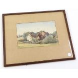 Claude Hulke, framed and mounted watercolour of rural cottages, signed l.l., visible picture size