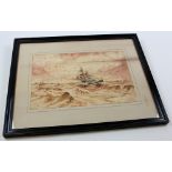 J.B. Collins, 1806, mounted and framed pen and ink depicting seascape, some staining, signed l.l.
