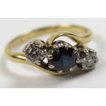 18ct Gold Sapphire and Diamond 3 stone Ring size L weight 3.5 grams